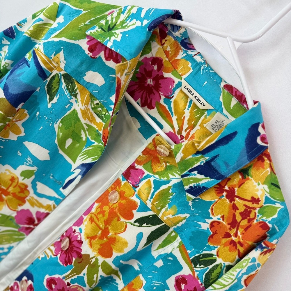 Laura Ashley Womens Small Tropical Floral Pineapple Butterfly Jacket Blue Multi